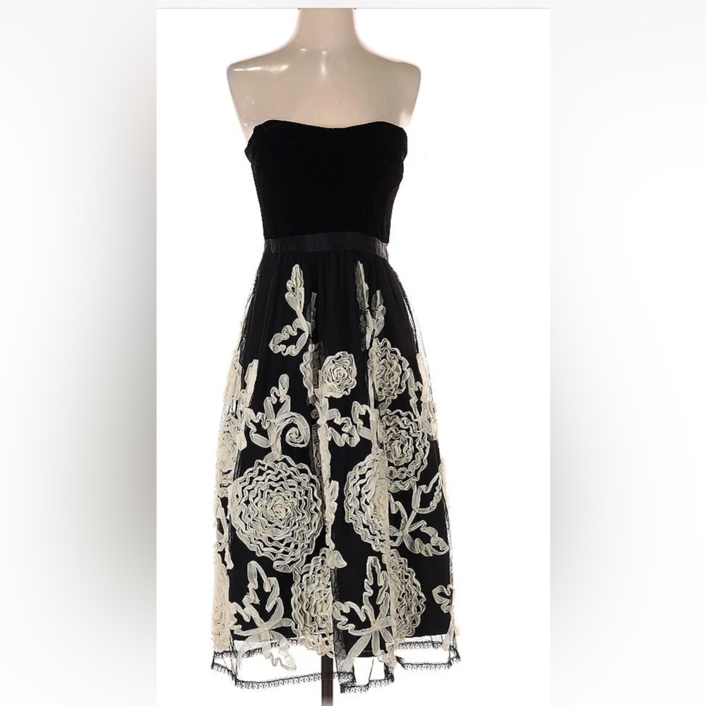 Nanette Lepore Black and Cream Strapless A-line Dress